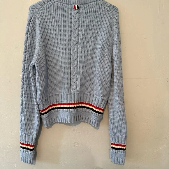 Thom Browne. Cable Stitch Classi Pullover Merino Wool Light Blue NEW NWT - Picture 7 of 9